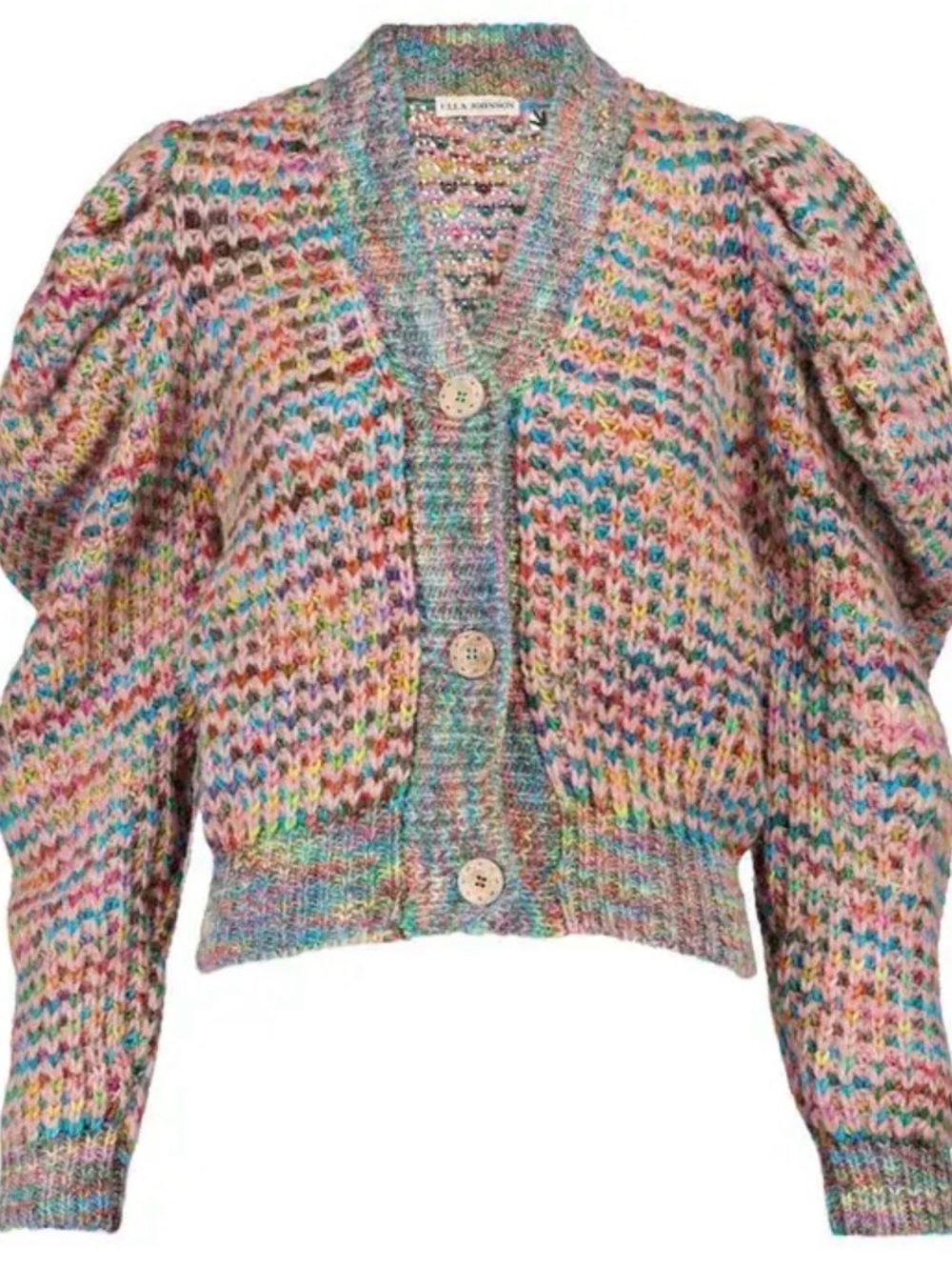 Ulla Johnson Fiora Rainbow Puff Sleeve Mohair Wool Cardigan Sweater M - Picture 8 of 16